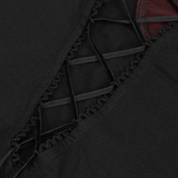 Black and Red Off-the-Shoulder Top with Short Lace Sleeves