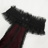Black and Red Off-the-Shoulder Top with Short Lace Sleeves