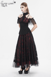 Black and Red Off-the-Shoulder Top with Short Lace Sleeves