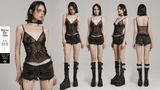 Black Camisole with Lace and Mesh Embroidered Sunflowers