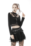 Black Gothic Crop Top with Mesh and Strap Accents