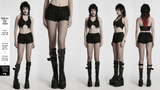 Black Gothic Distressed Denim Shorts with Metal Eyelets