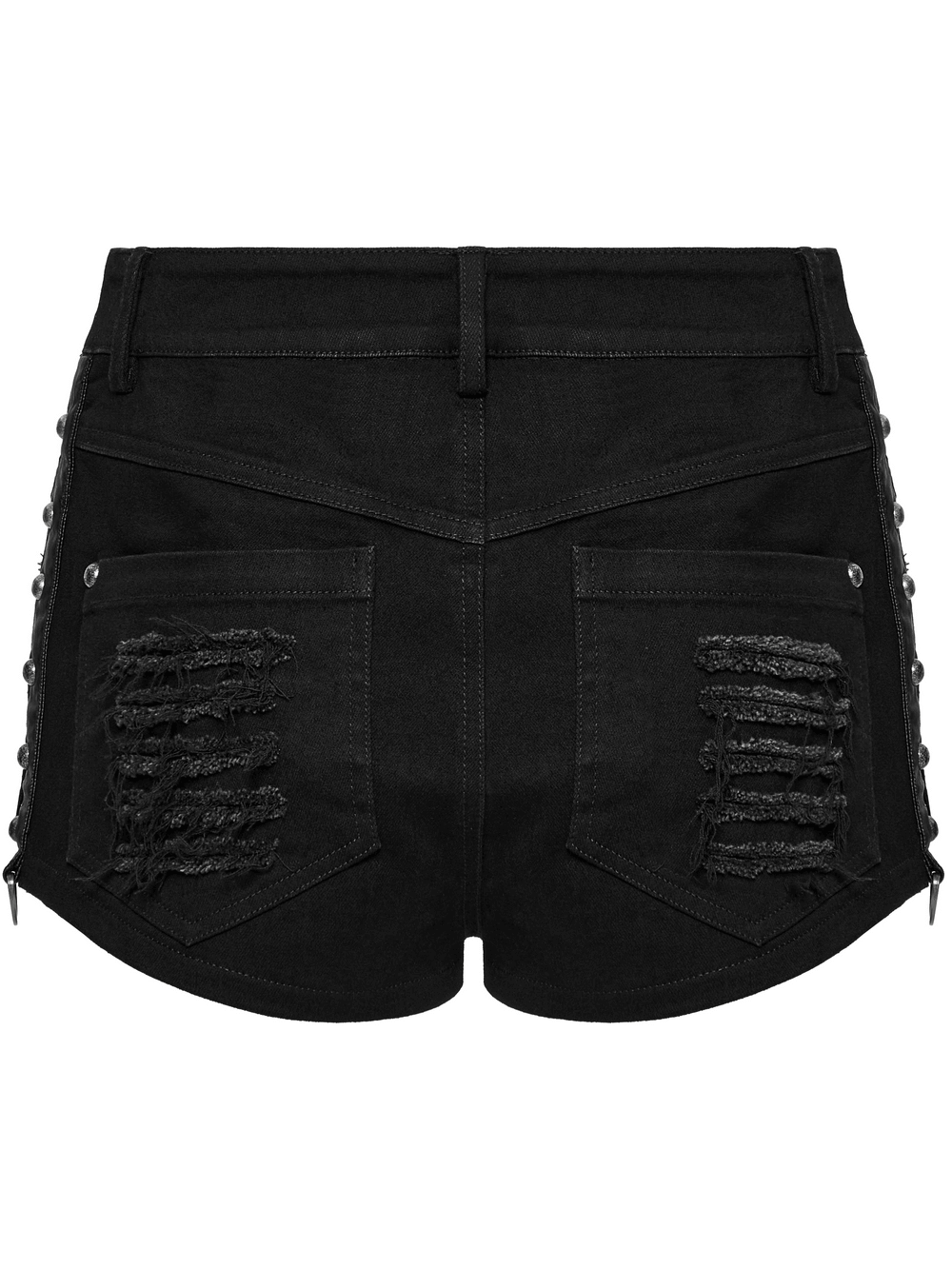Black Gothic Distressed Denim Shorts with Metal Eyelets