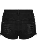 Black Gothic Distressed Denim Shorts with Metal Eyelets
