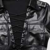 Black Gothic Faux Leather Lace-Up Long Sleeve Top