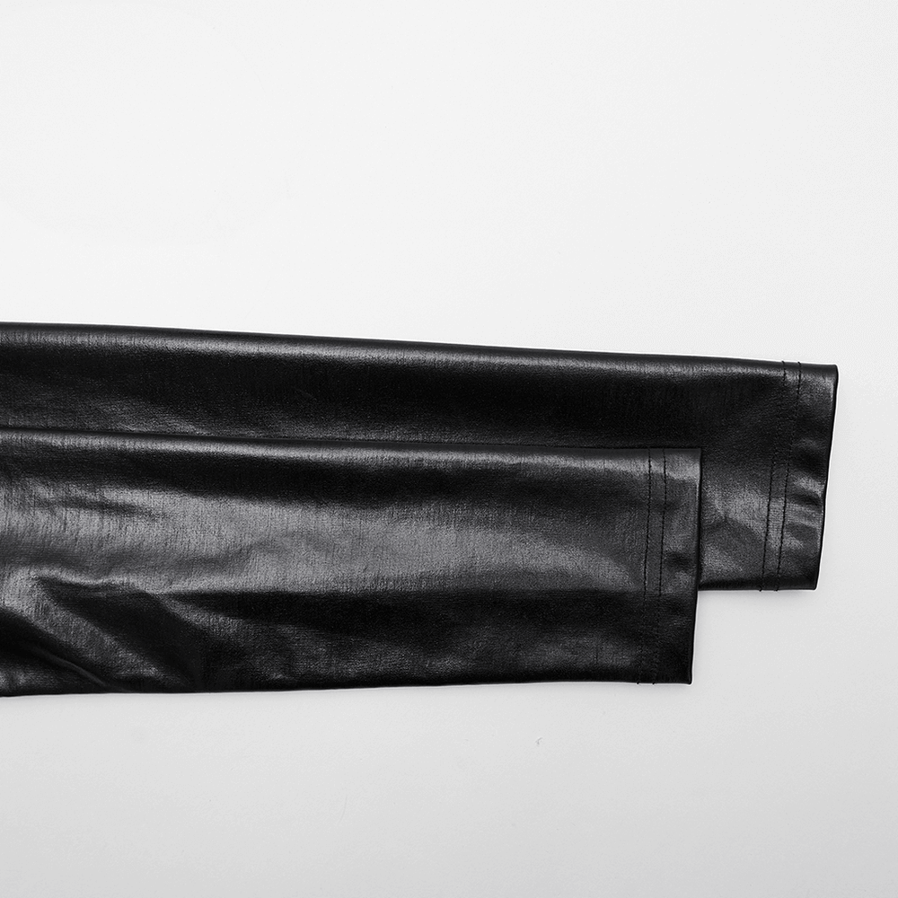 Black Gothic Faux Leather Lace-Up Long Sleeve Top