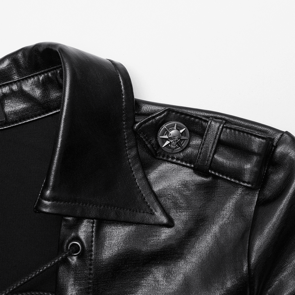 Black Gothic Faux Leather Lace-Up Long Sleeve Top