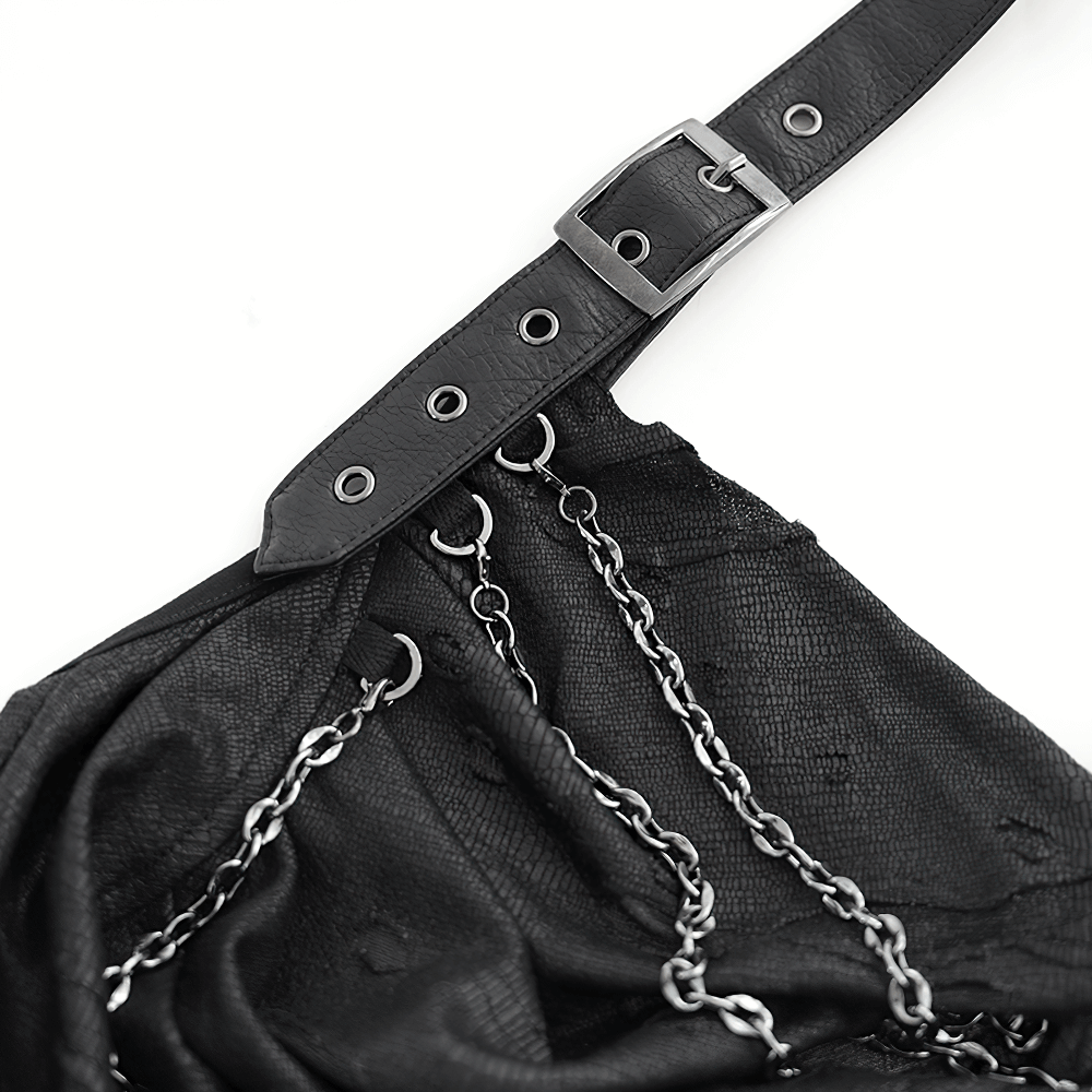 Black Gothic Halter Top with Chains and Adjustable Straps