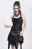 Black Gothic Halter Top with Chains and Adjustable Straps