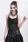 Black Gothic Halter Top with Chains and Adjustable Straps