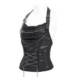 Black Gothic Halter Top with Chains and Adjustable Straps