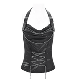 Black Gothic Halter Top with Chains and Adjustable Straps