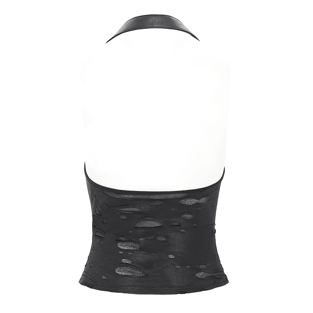 Black Gothic Halter Top with Chains and Adjustable Straps