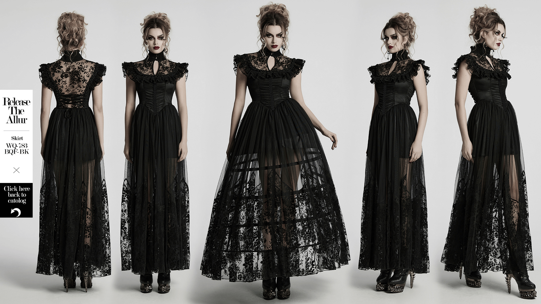 Black Gothic Lace Mesh Dress with Ruffled Sleeves