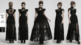 Black Gothic Lace Mesh Dress with Ruffled Sleeves