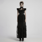 Black Gothic Lace Mesh Dress with Ruffled Sleeves