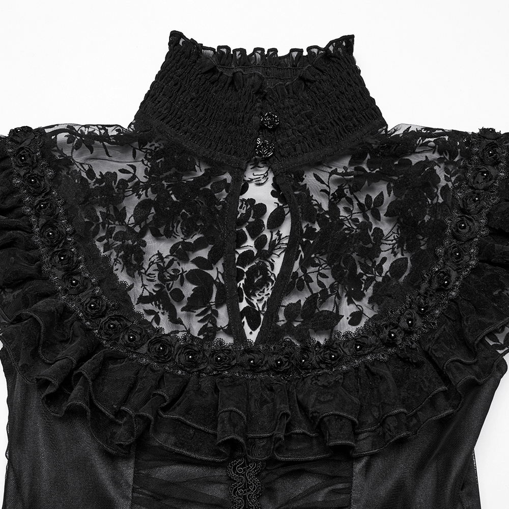 Black Gothic Lace Mesh Dress with Ruffled Sleeves