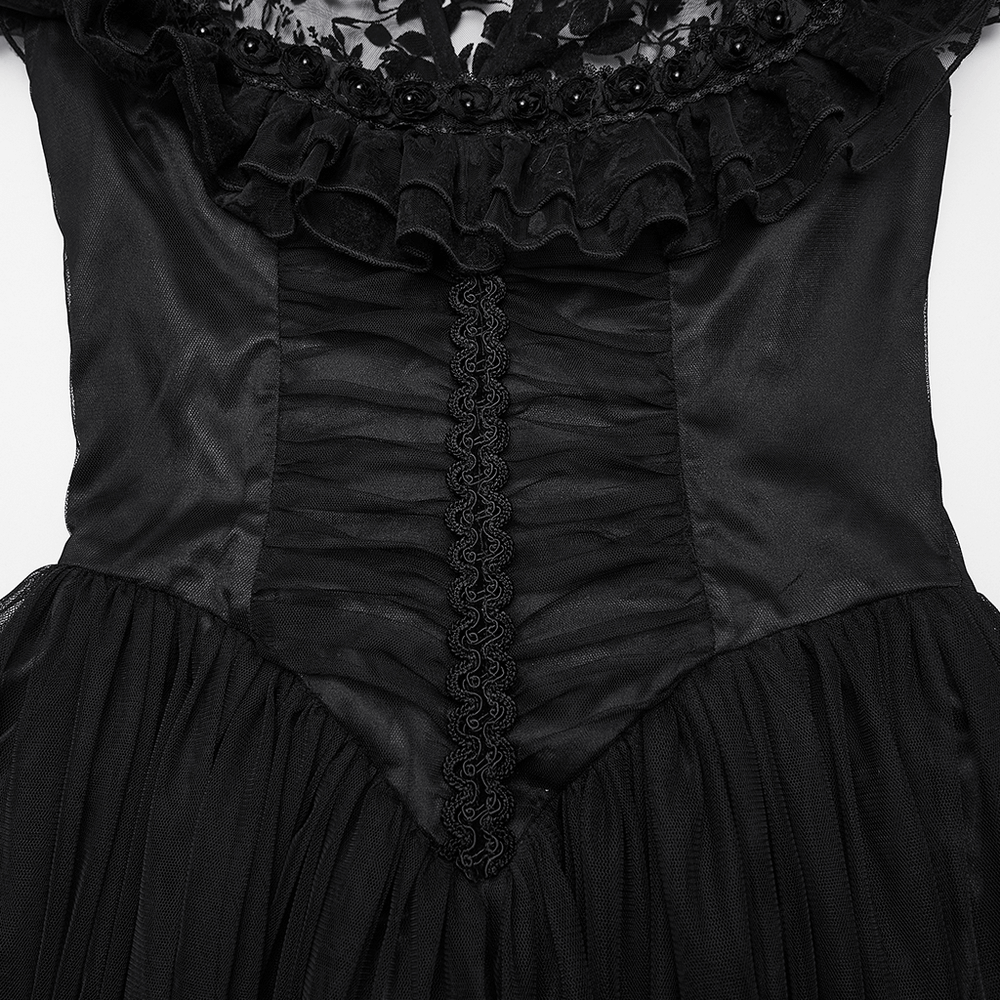 Black Gothic Lace Mesh Dress with Ruffled Sleeves