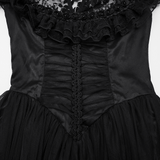 Black Gothic Lace Mesh Dress with Ruffled Sleeves