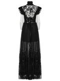 Black Gothic Lace Mesh Dress with Ruffled Sleeves