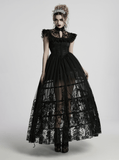 Black Gothic Lace Mesh Dress with Ruffled Sleeves