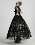 Black Gothic Lace Mesh Dress with Ruffled Sleeves