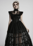 Black Gothic Lace Mesh Dress with Ruffled Sleeves