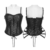 Black Gothic Lace-Up Corset with Rose Jacquard Fabric