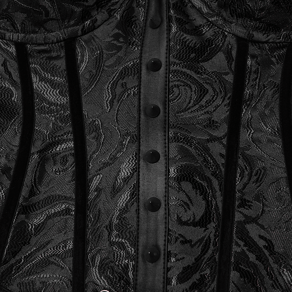 Black Gothic Lace-Up Corset with Rose Jacquard Fabric