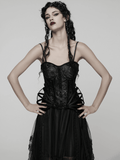 Black Gothic Lace-Up Corset with Rose Jacquard Fabric