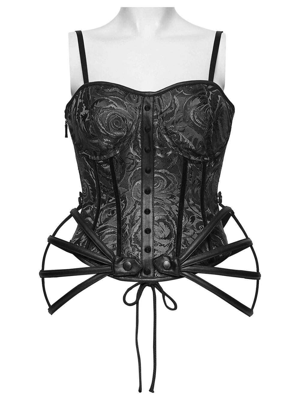 Black Gothic Lace-Up Corset with Rose Jacquard Fabric
