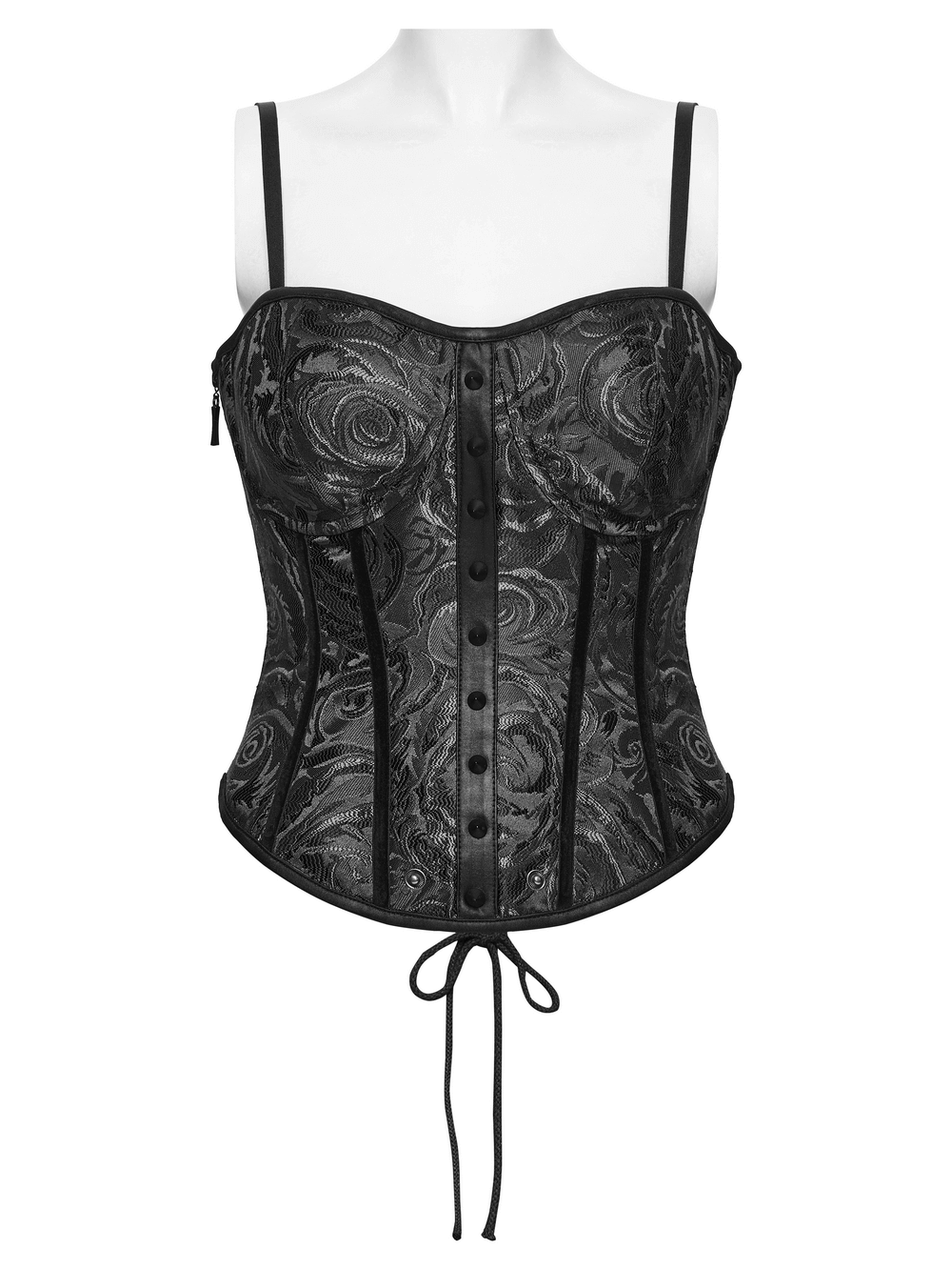 Black Gothic Lace-Up Corset with Rose Jacquard Fabric