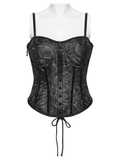 Black Gothic Lace-Up Corset with Rose Jacquard Fabric