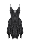 Black Gothic Lace-Up Dress with Ruffles and Asymmetrical Hem
