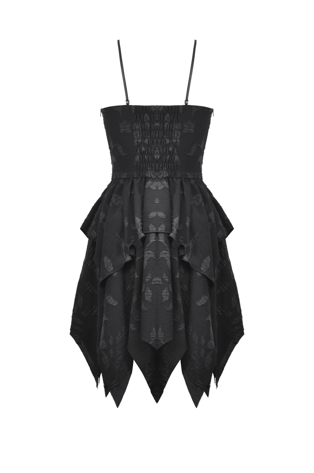 Black Gothic Lace-Up Dress with Ruffles and Asymmetrical Hem