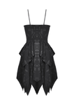 Black Gothic Lace-Up Dress with Ruffles and Asymmetrical Hem