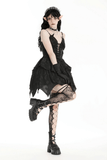 Black Gothic Lace-Up Dress with Ruffles and Asymmetrical Hem