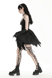 Black Gothic Lace-Up Dress with Ruffles and Asymmetrical Hem