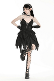 Black Gothic Lace-Up Dress with Ruffles and Asymmetrical Hem