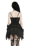 Black Gothic Lace-Up Dress with Ruffles and Asymmetrical Hem