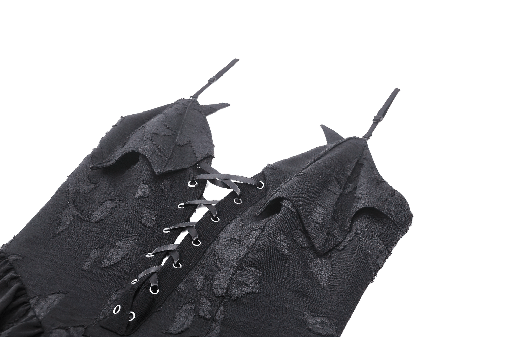 Black Gothic Lace-Up Dress with Ruffles and Asymmetrical Hem