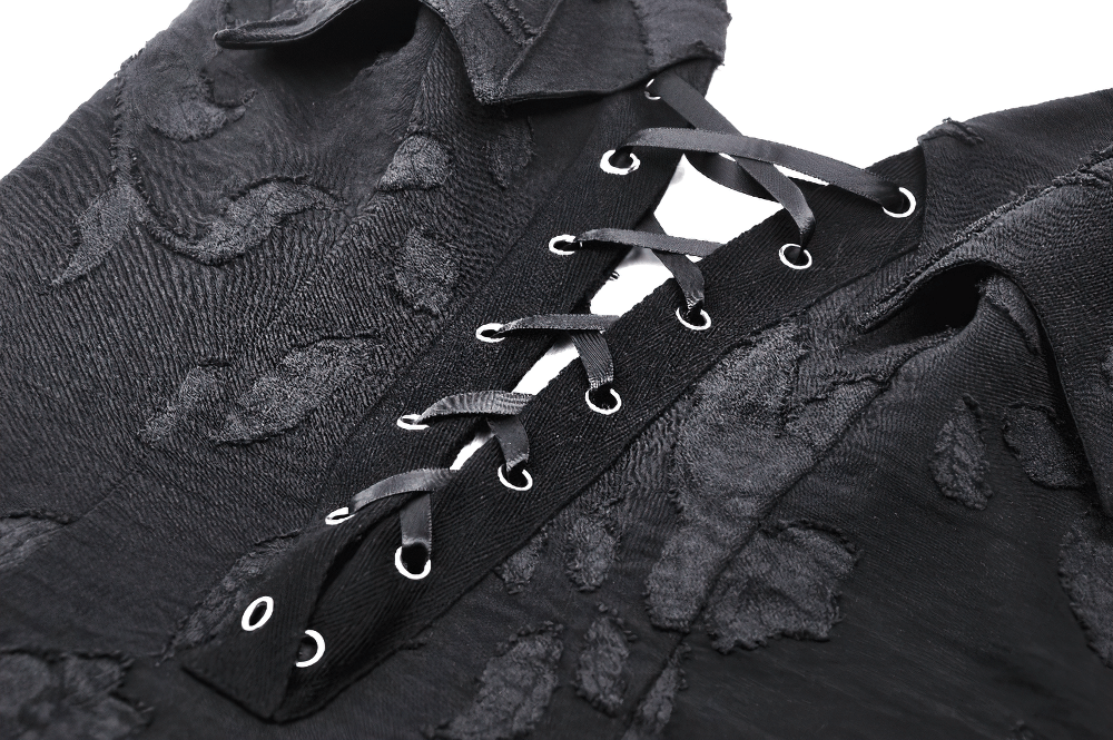 Black Gothic Lace-Up Dress with Ruffles and Asymmetrical Hem