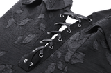 Black Gothic Lace-Up Dress with Ruffles and Asymmetrical Hem