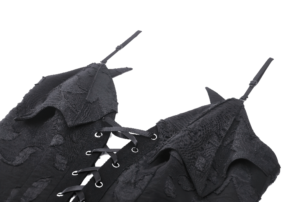 Black Gothic Lace-Up Dress with Ruffles and Asymmetrical Hem