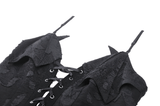 Black Gothic Lace-Up Dress with Ruffles and Asymmetrical Hem