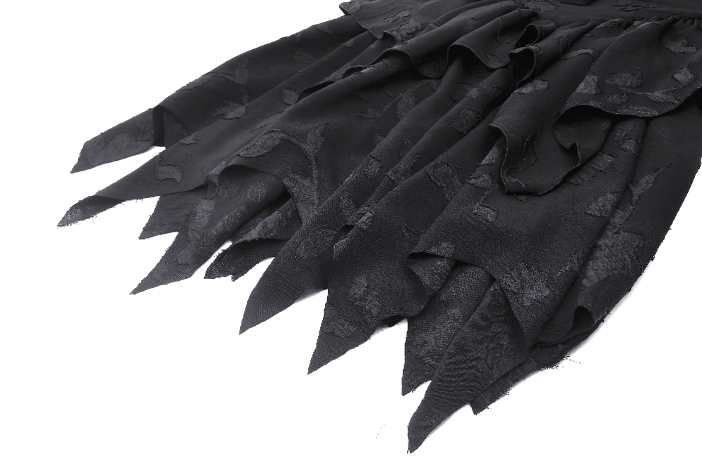 Black Gothic Lace-Up Dress with Ruffles and Asymmetrical Hem