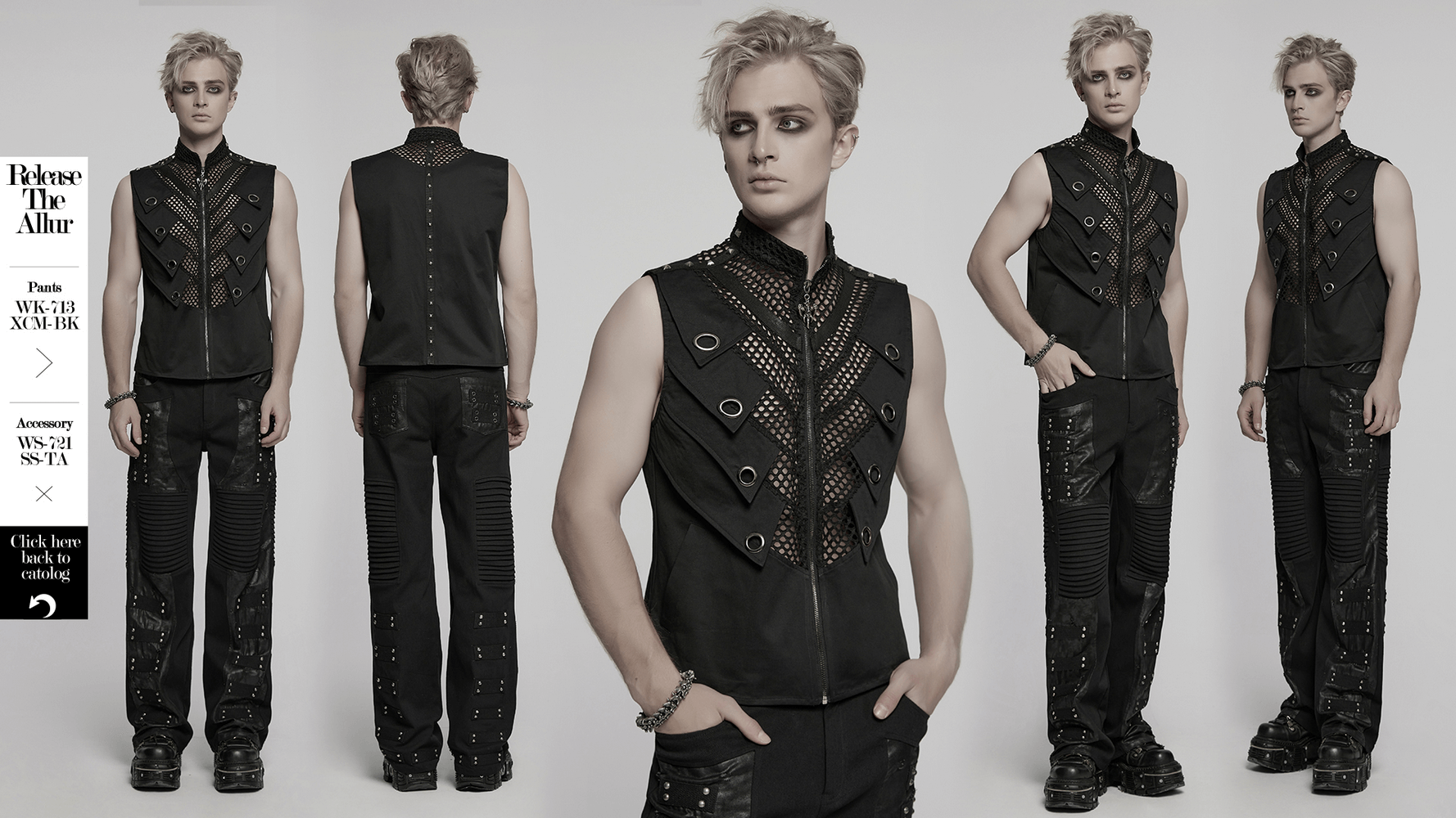 Black Gothic Mesh Vest with Metal Eyelet Detailing