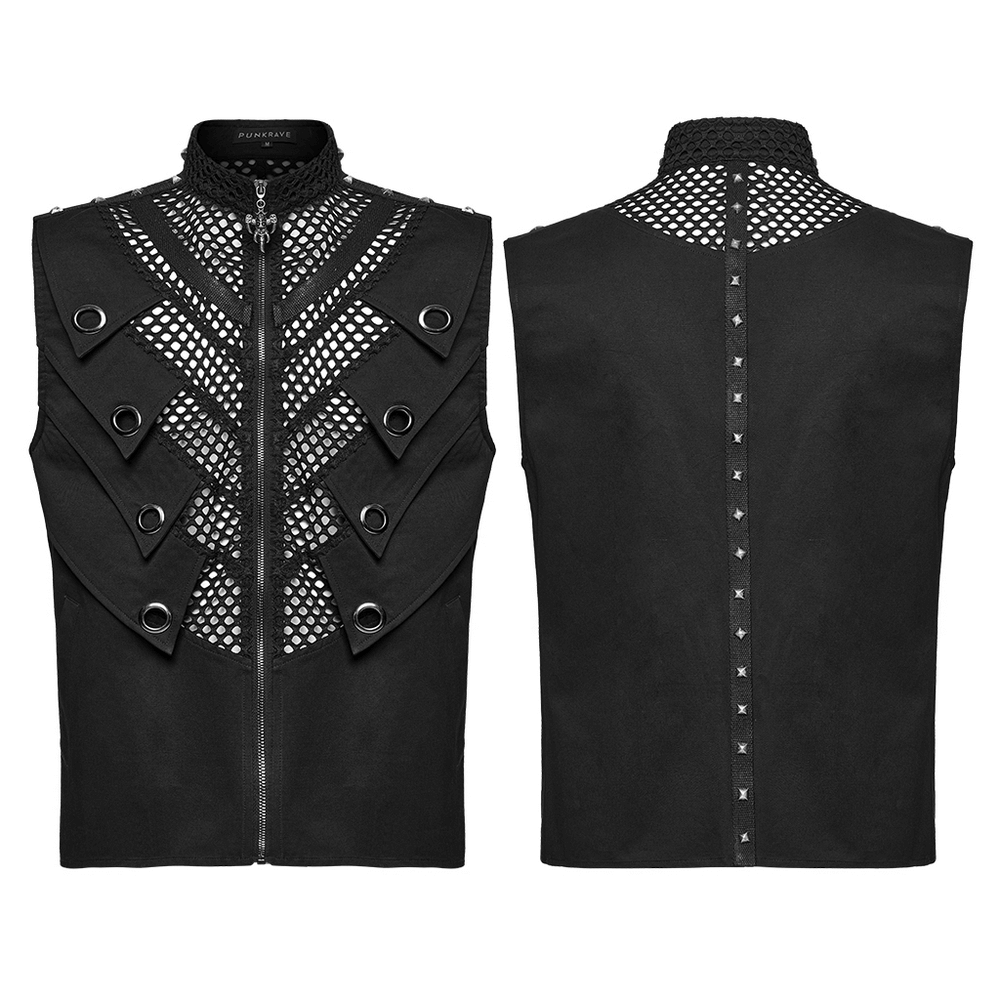 Black Gothic Mesh Vest with Metal Eyelet Detailing