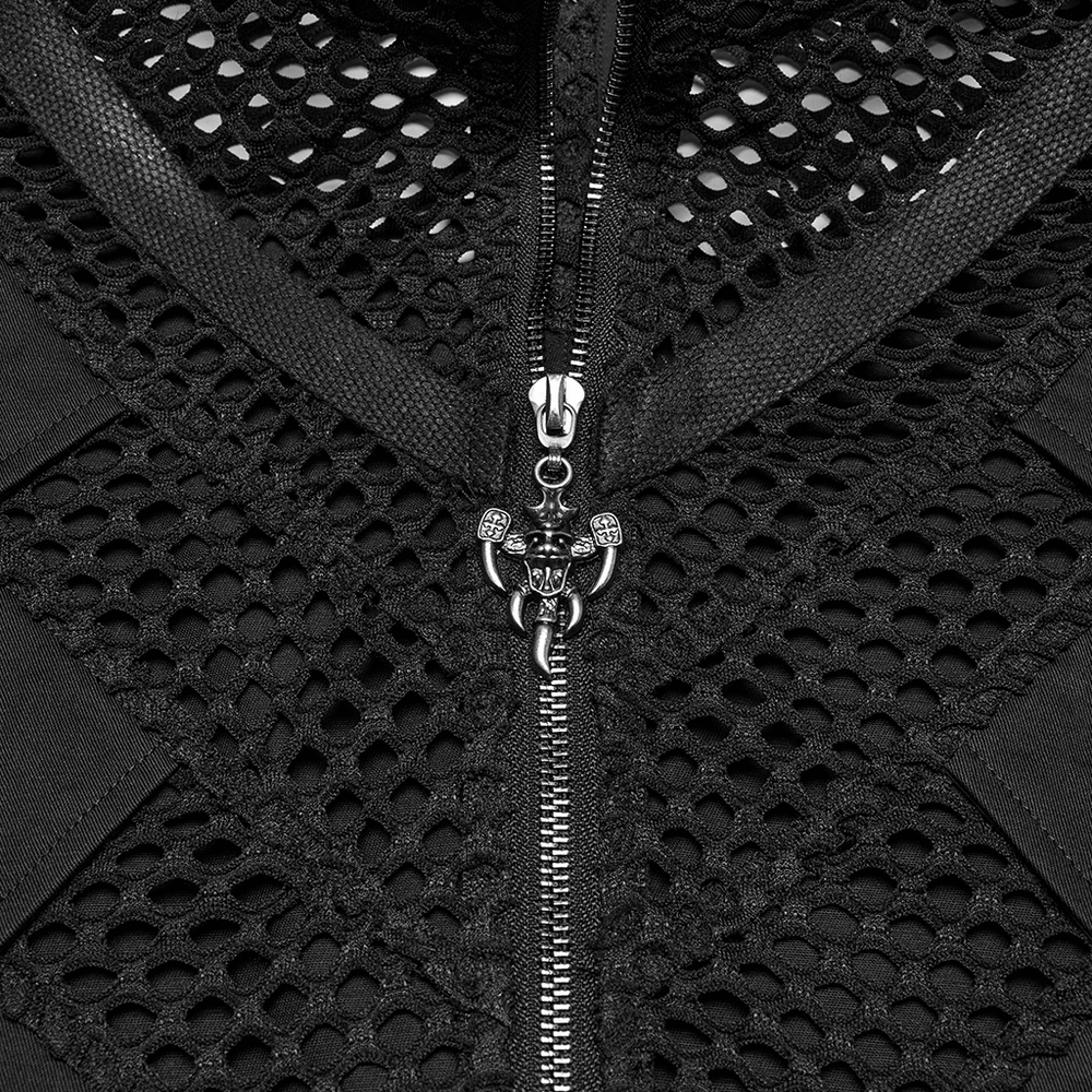Black Gothic Mesh Vest with Metal Eyelet Detailing