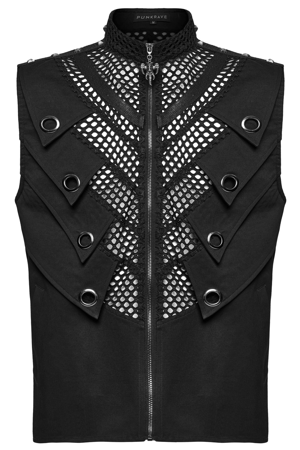 Black Gothic Mesh Vest with Metal Eyelet Detailing